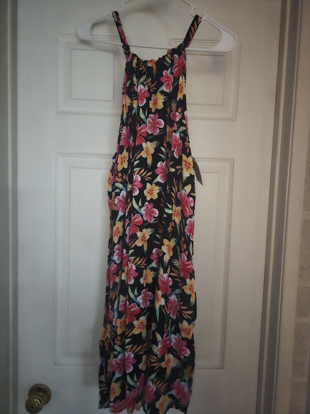 Black Floral Maxi Sundress with Pink & Yellow Blooms